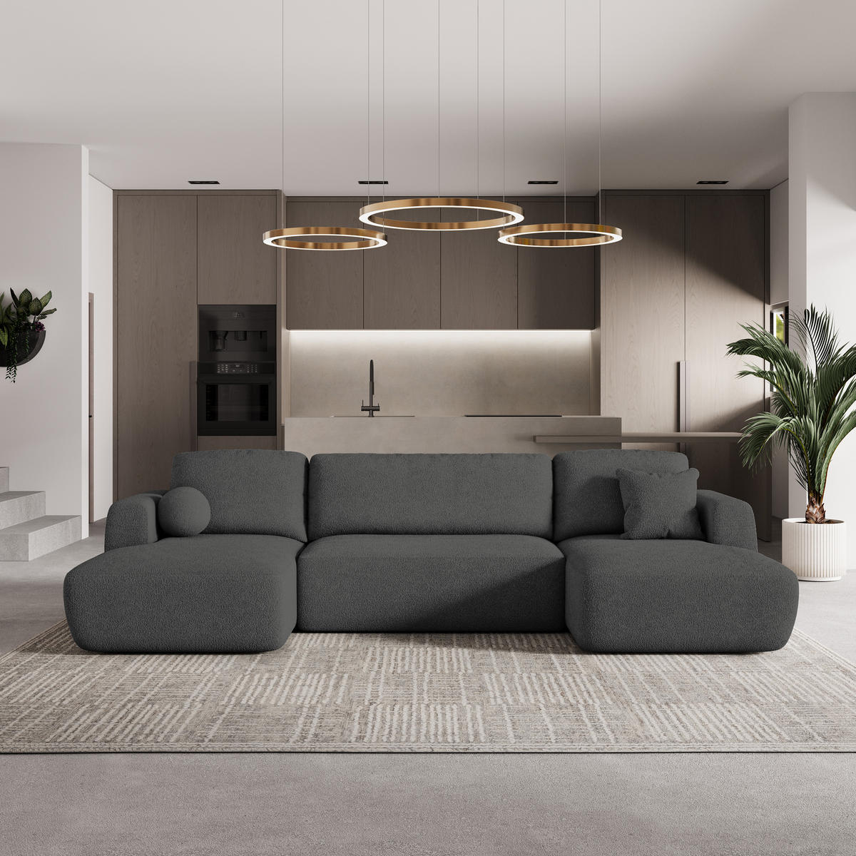 ROHOVÁ SEDAČKA SENTUM šedá - šedá/černá, dřevo/textil (330/148cm) - MASSENO