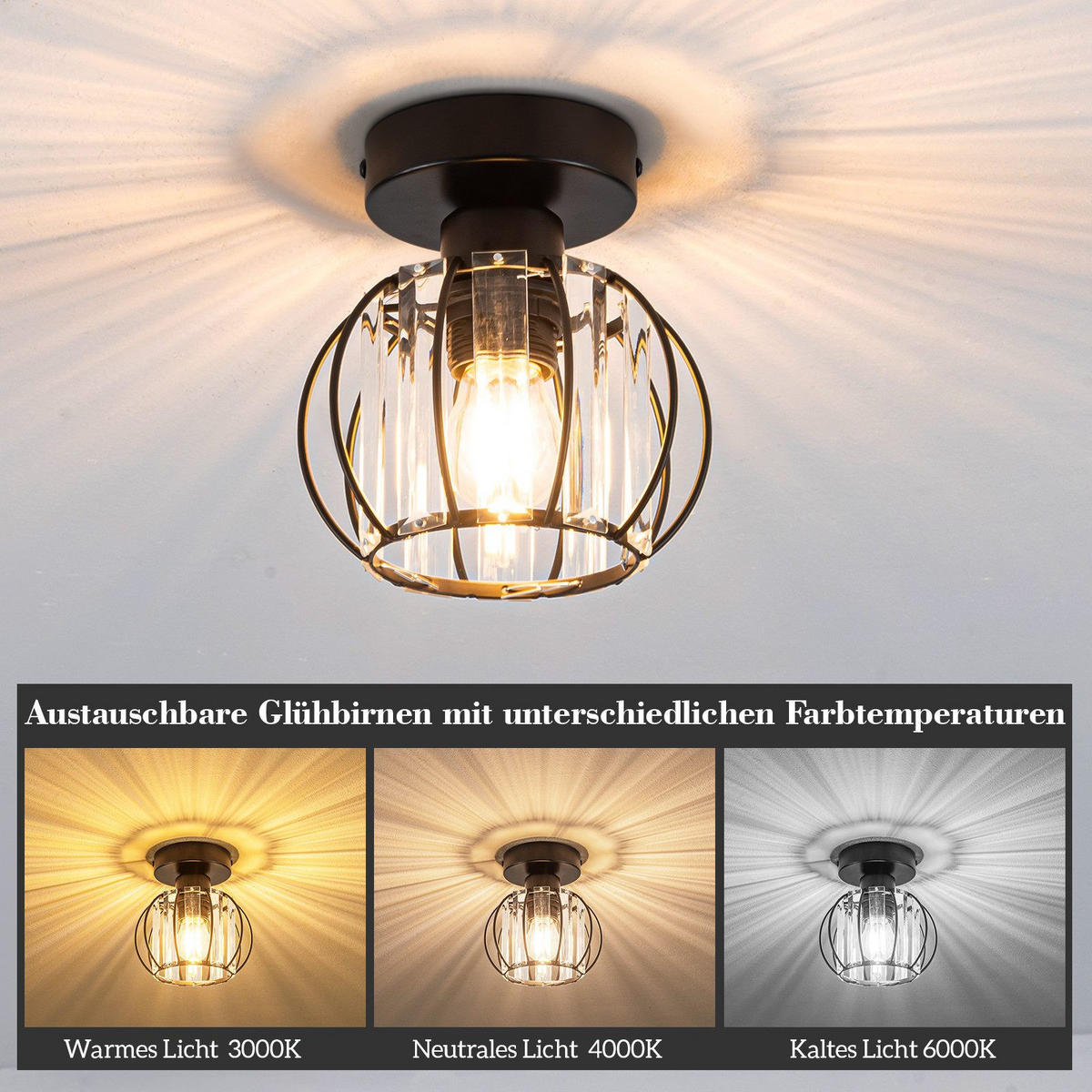 LED-DECKENLEUCHTE Veylan 15/16/15 cm - Schwarz, Metall (16/15/15cm) - ZMH