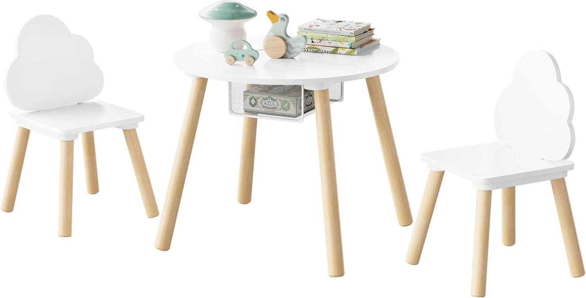 KINDERSITZGRUPPE runder Tisch, Weiß - Naturfarben/Weiß, Holz/Holzwerkstoff (52/44/52cm) - Woltu