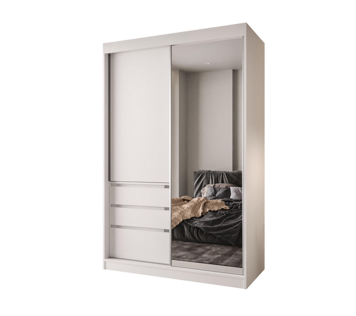 SCHIEBETÜRENSCHRANK PARMA 140, 2-türig Kleiderschrank mit 1 Spiegel, Moderne Garderobe, Schrank in Größe: 140 x 216 x 65 cm - Weiß, Holzwerkstoff (140/216/65cm) - O-Sofa