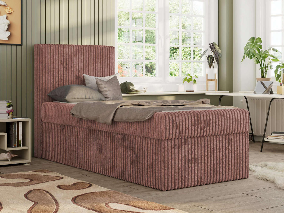 JUGENDBETT TILIO 90/200 - Rosa - H4 - Links Seite - Rosa, Textil (90/200cm) - MKS