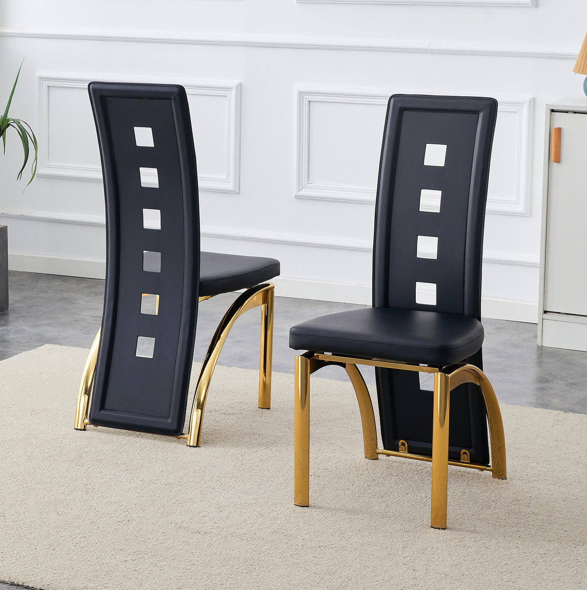 ESSZIMMERSTUHL 2er-Set 102,5 cm PU-Leder Schwarz Goldfarben - Schwarz, Metall (49/102.5/43cm) - Meubliv