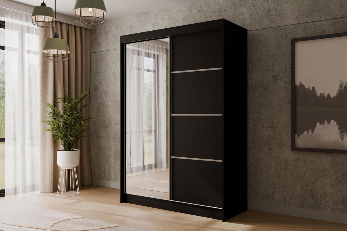 KLEIDERSCHRANK PAOKI - 150 cm - Schwarz - Schwarz, Holzwerkstoff (150/215/61cm) - ALTDECOR