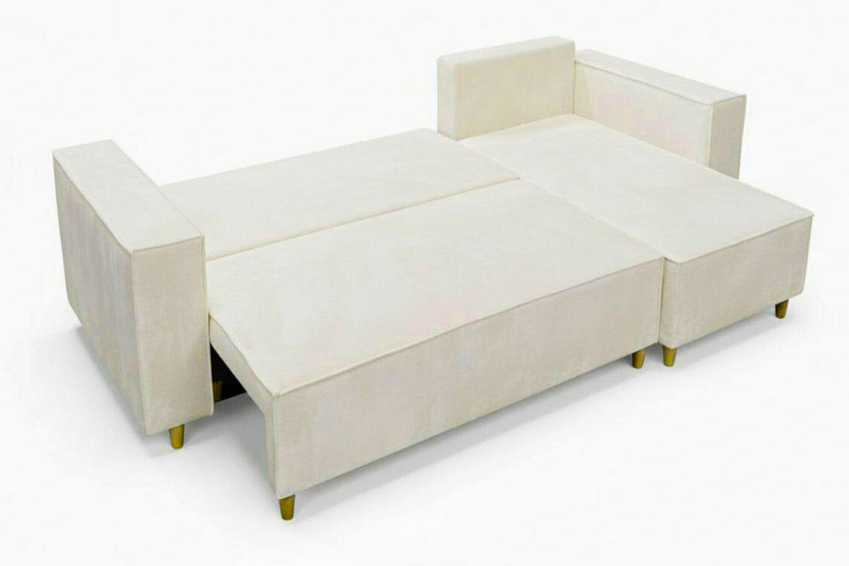 ECKSOFA RIO mit Schlaffunktion und Bettkasten, Farbe: Creme, Velourstoff, Ottomane Universal - Creme, Textil (249/142cm) - Marpur