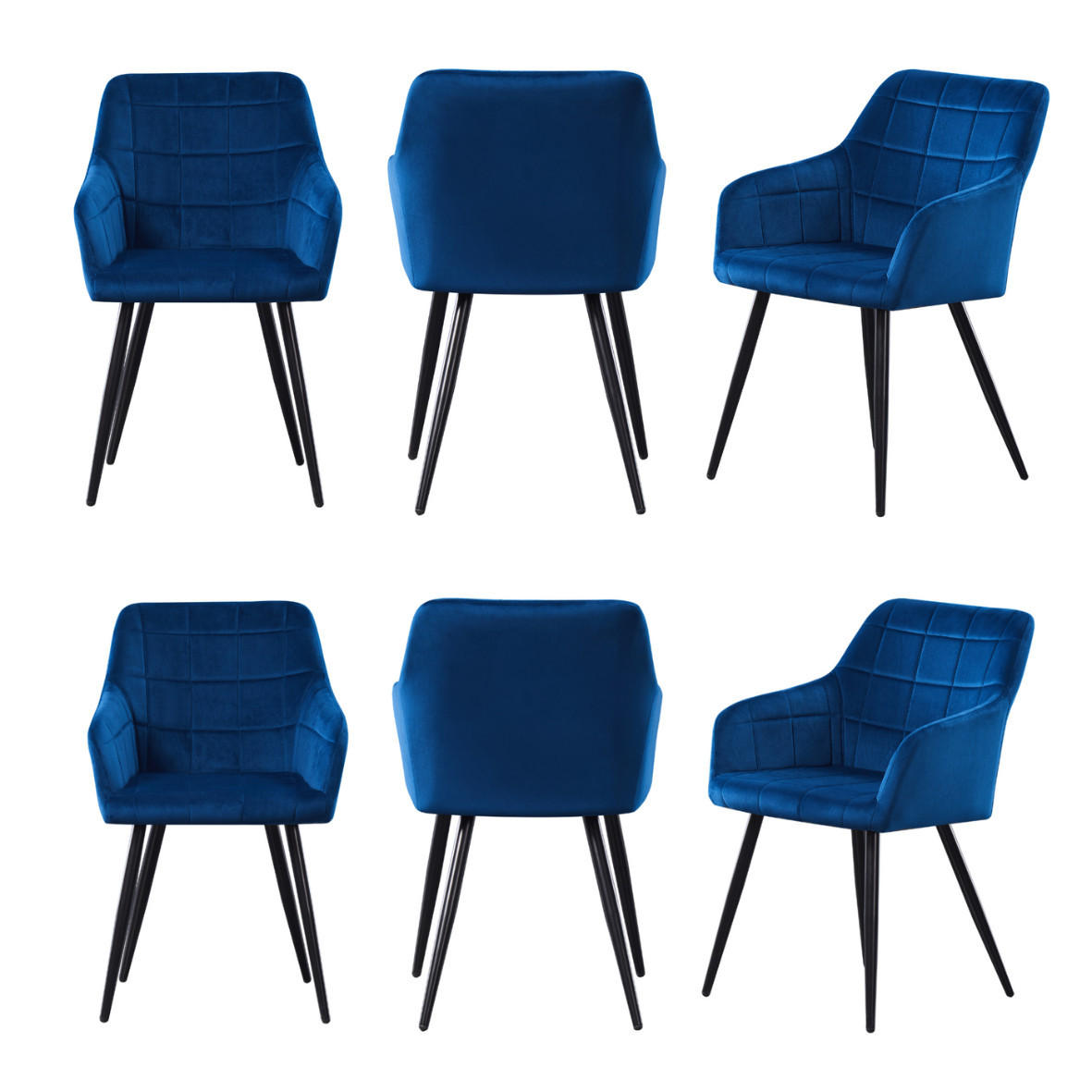 ESSZIMMERSTUHL Samt 6-teilig Blau - Blau, Metall (55/82/59cm) - Life Interiors