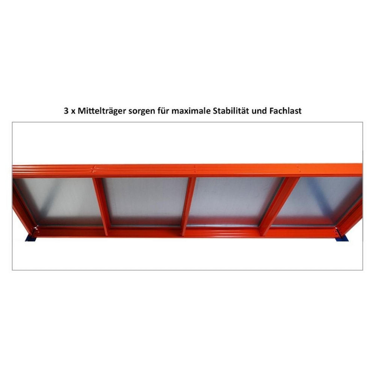 SCHWERLASTREGAL Dino 2er-Set 180x200x60cm 4 Stahlplatten-Ebenen Fachlast 500kg Blau-Orange - Blau/Orange, Metall (200/180/60cm) - PROREGAL