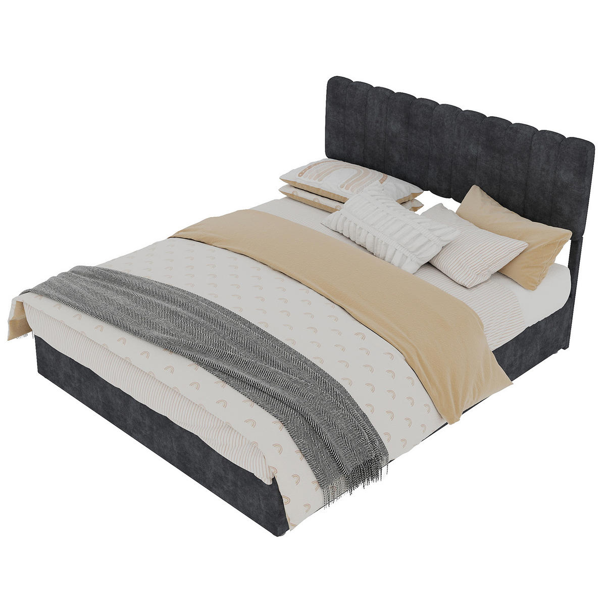 POLSTERBETT 140x200 cm Stauraum hydraulisch grau - Grau, Textil (140/200cm) - LEBENLANG