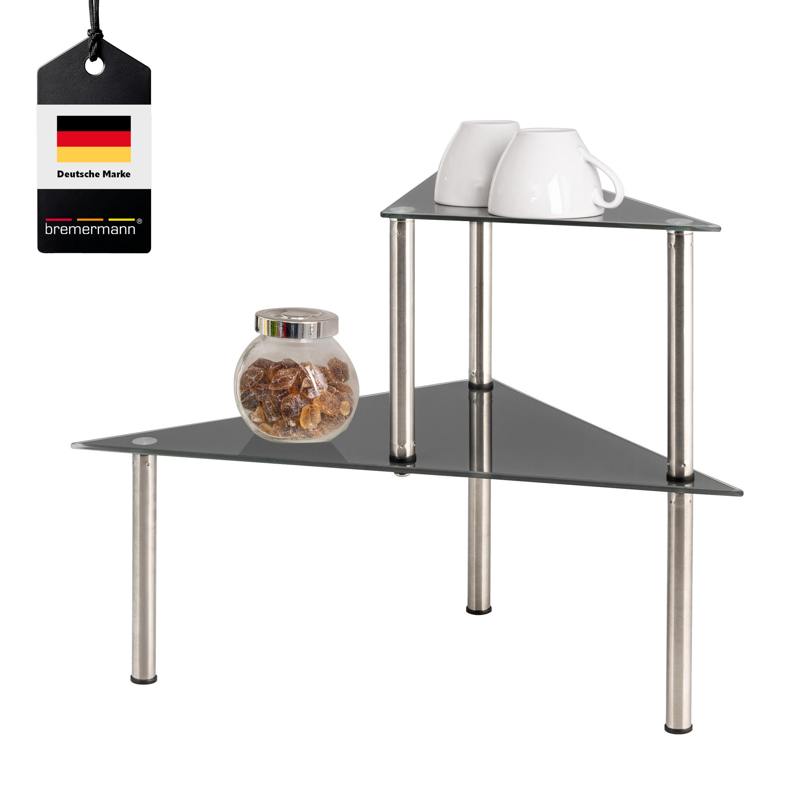 ECKREGAL, grau, Edelstahl, Kunststoff - Grau, Glas (33/34/33cm) - bremermann