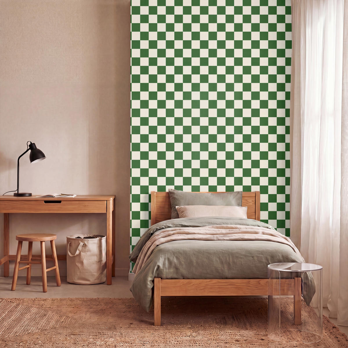 KINDERTAPETE - Schachbrett - Muster - Grün - 120x200 cm - Grün, Papier (120/200cm) - OnlyWow