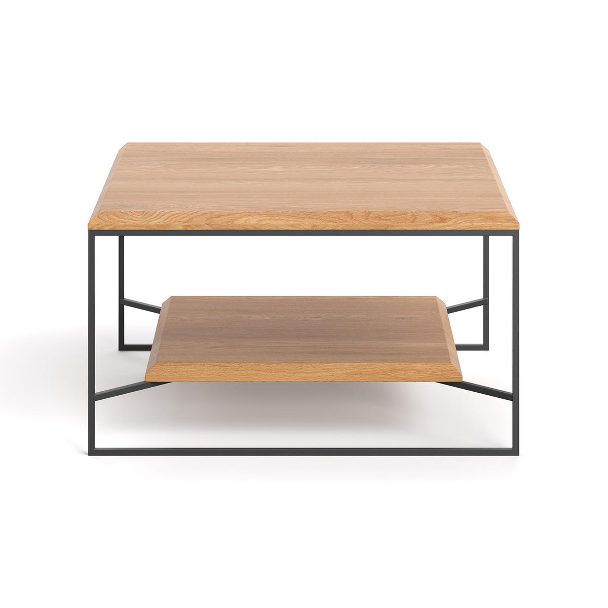 COUCHTISCH Mesa aus massivem Eichenholz 100x100 cm - Eichefarben/Schwarz, Holz/Metall (100/100/45cm) - Danzz