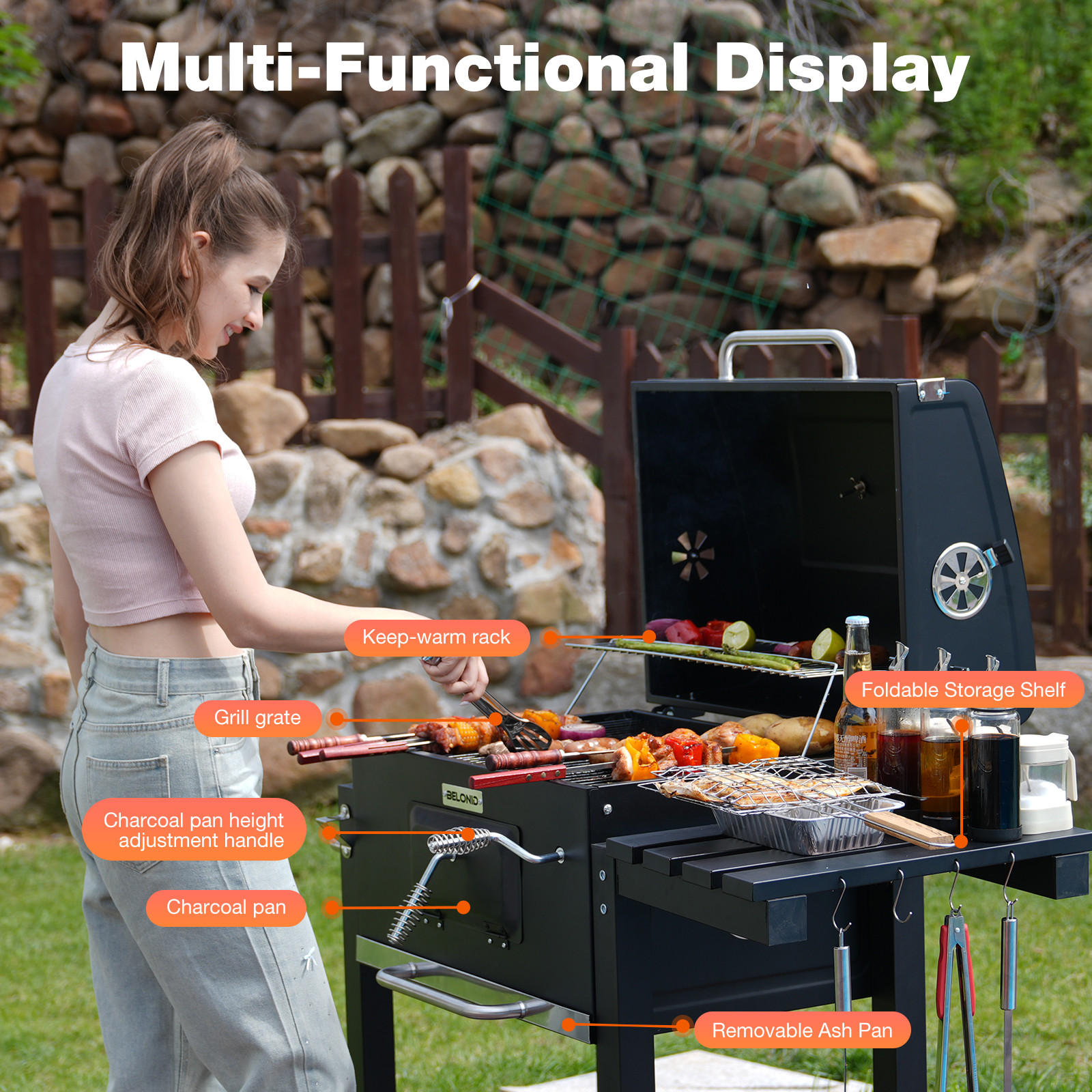 HOLZKOHLEGRILL mit Abdeckung - Schwarz, Metall (55/104/113cm) - BELONID