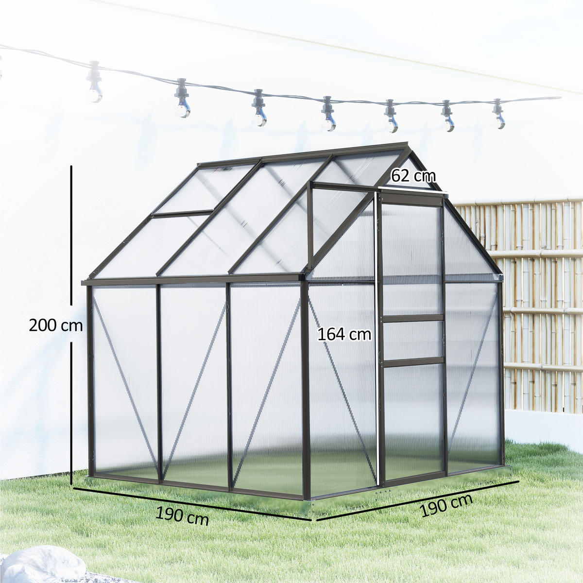 GEWÄCHSHAUSTÜR, Alu-Polycarbonat, Oberlicht-Scharnier, grau - Grau, Metall (190/200/190cm) - Vallsero