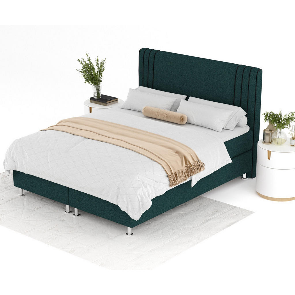 Thumbnail - Maison de Reve Boxspringbett, Grün, Schwarz, Textil, Buche, Kiefer, H3, Höhe ca. 21 cm, 160x200 cm, FSC 100%, Made in EU...