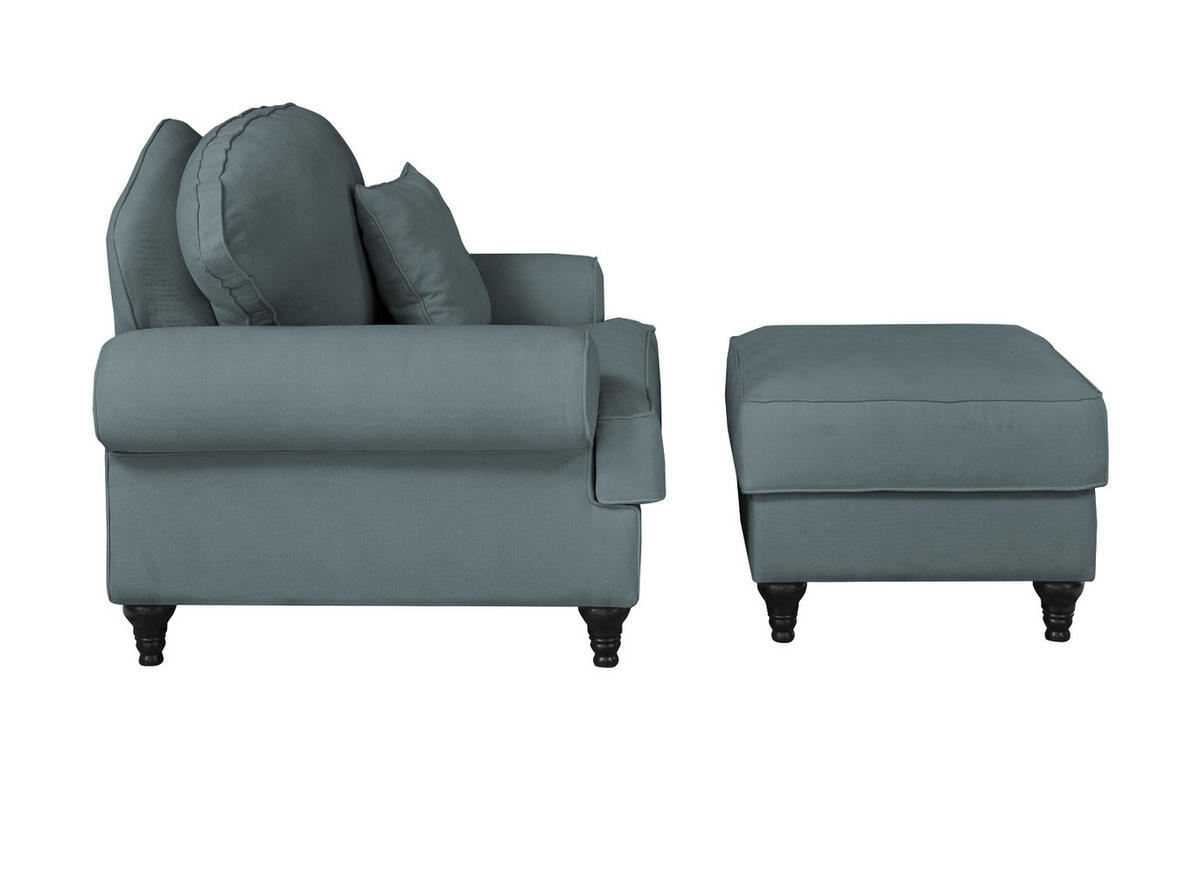 SESSEL-SET grau Landhaus, Loungesessel inklusive Hocker - Braun/Grau, Holz/Textil (175/95/110cm) - Furn.Design