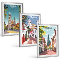 BILDER SET 3er Set - 40x60 cm Silberner Rahmen - Europäische Städte in farbigen Zeichnungen - Silberfarben, Kunststoff (40/60cm) - TULUP