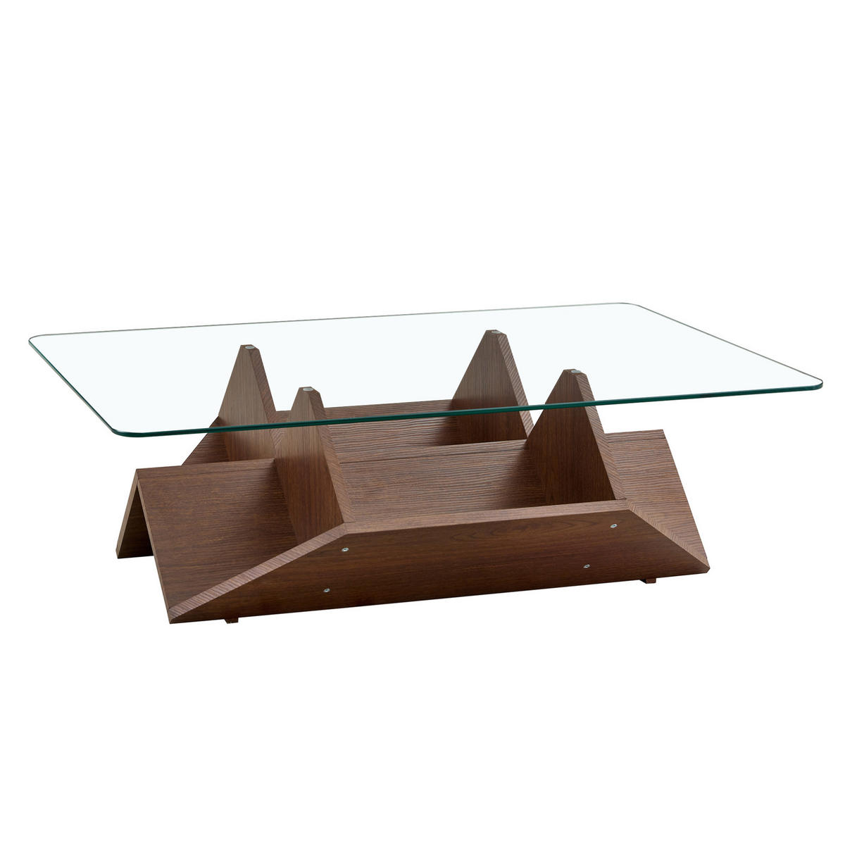 COUCHTISCH aus MDF und gehärtetem Glas in Walnuss mit offenen Aufbewahrungsfächern - Walnussfarben, Holzwerkstoff (103/63/33.5cm) - Modfu