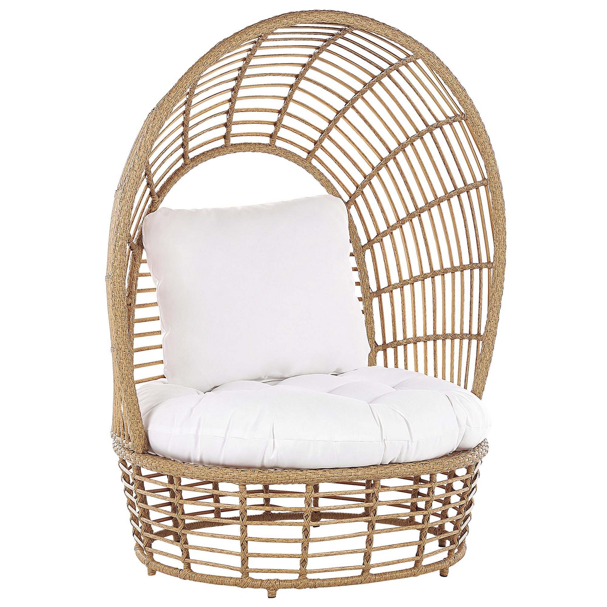 SONNENINSEL Rattan natürlich Kissen weiß Lido - Beige/Weiß, Naturmaterialien (109/150/83cm) - Beliani