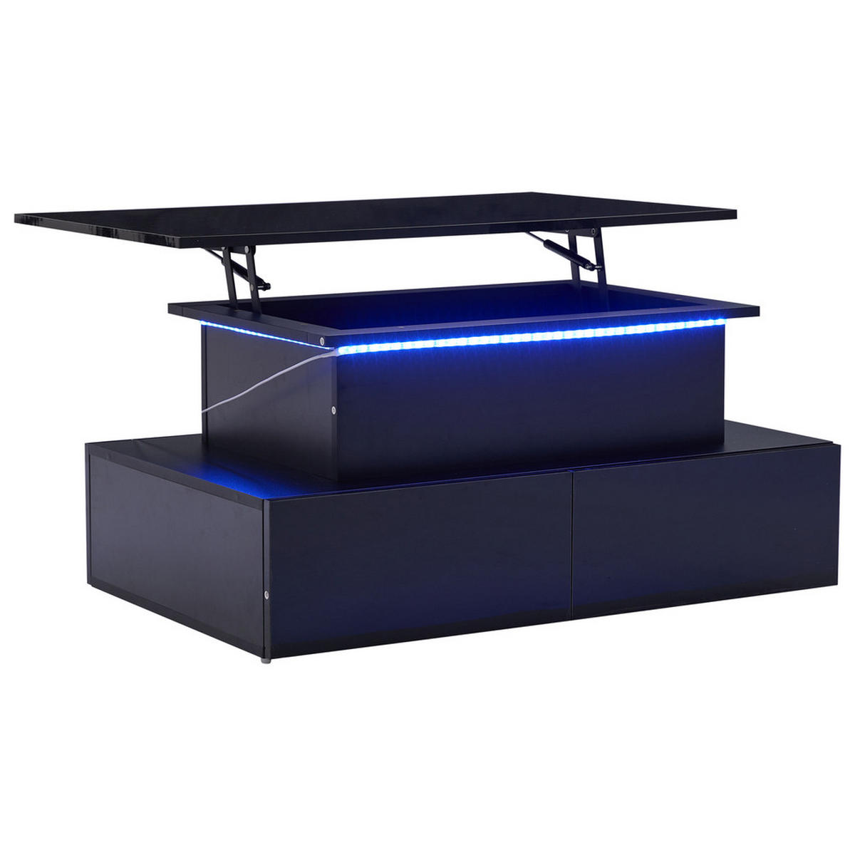 COUCHTISCH 90x55cm Schwarz Hochglanz LED 4 Schubladen Stauraum 30kg - Schwarz, Holz (101.6/65.53/12.7cm) - FLIEKS