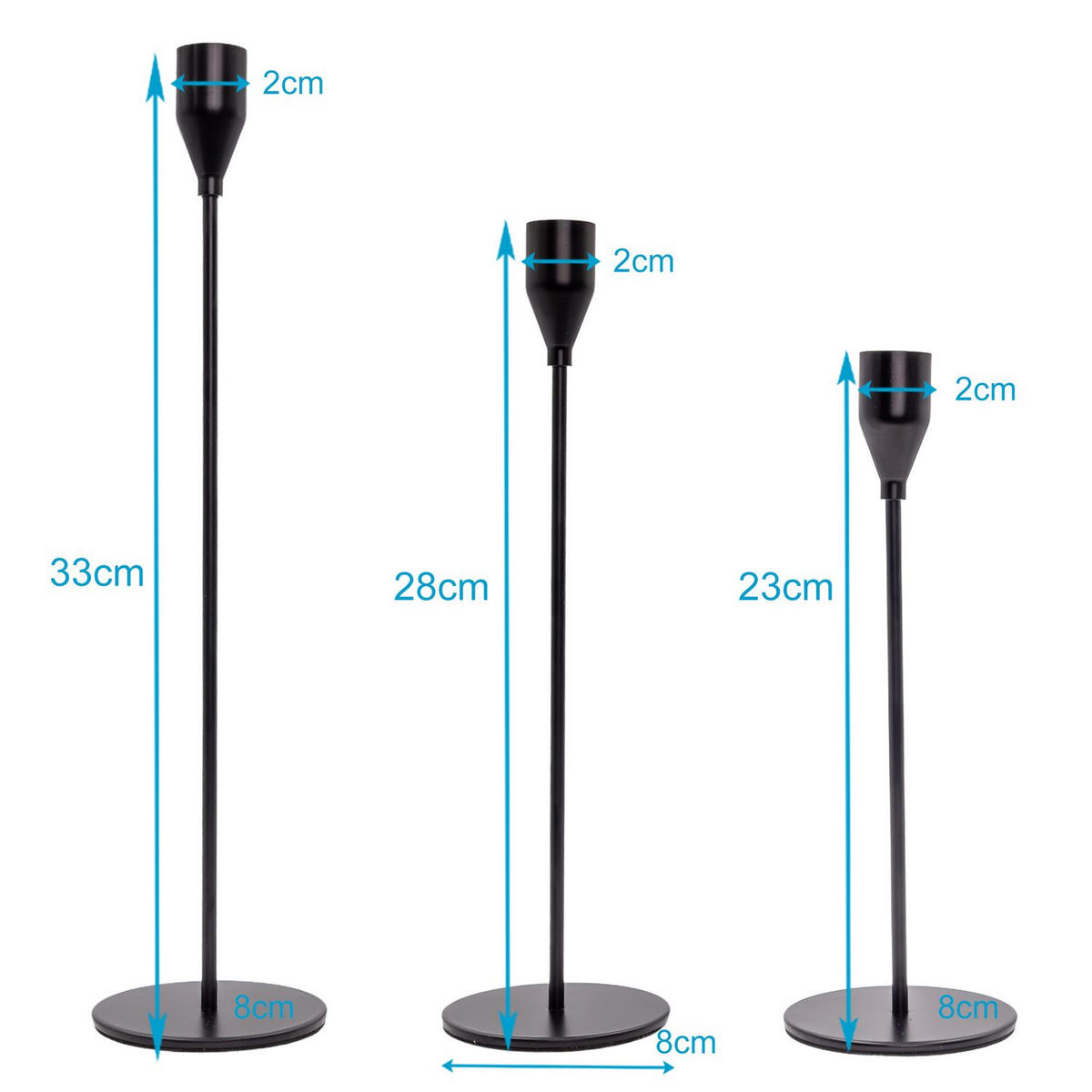 KERZENSTÄNDER 33/28/23 cm (3er-Set) - Schwarz, Metall (8/33/8cm) - Intirilife