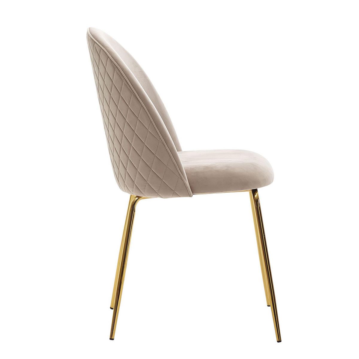 ESSZIMMERSTUHL 2er Set Samtbezug mit Metallgestell Diamantsteppung Skandinavisch gepolstert, Beige 53x50x87 cm - Beige/Goldfarben, Textil/Metall (53/87/50cm) - KADIMA DESIGN