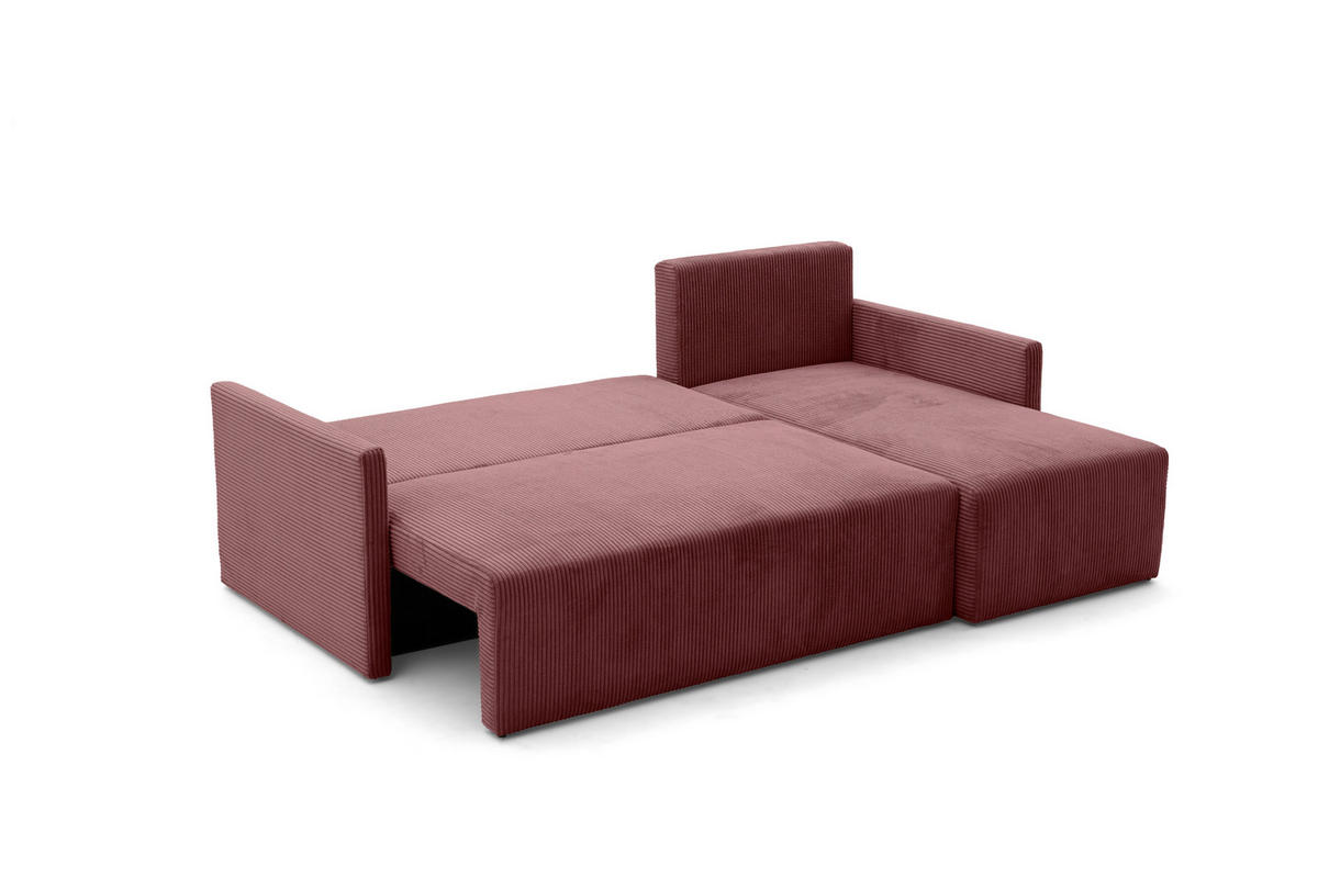 ECKSOFA GARDA L Links mit Schlaffunktion 132x198 Cord Rosa - Pink/Schwarz, Holz/Kunststoff (209/145cm) - NACANAPA