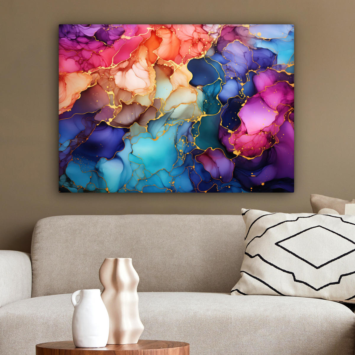 LEINWANDBILD Marmor - Bunt - Abstrakt Wandbilder 80x60 cm - Multicolor, Textil (80/60cm) - MuchoWow