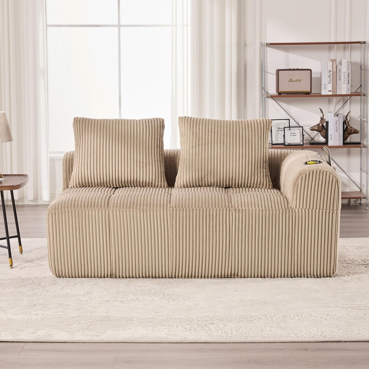 2-SITZER-SOFA Cordstoff 158x93x61cm Mit Becherhalter - Hellbraun, Textil (93/61/158cm) - Raelunyi