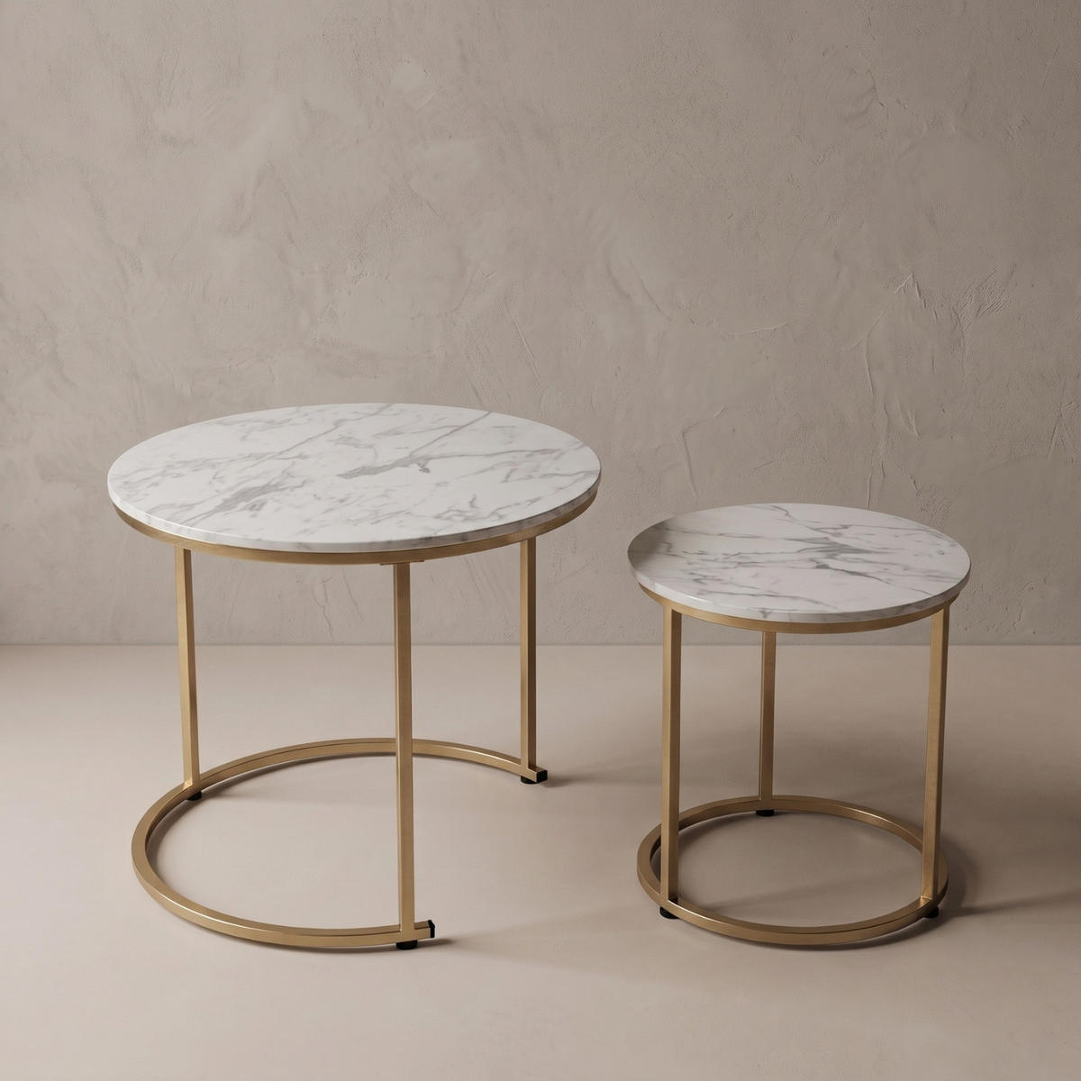 COUCHTISCH 2er-Set rund Gold, Weiß - Weiß, Metall (60/60/50cm) - SCENA LIVING