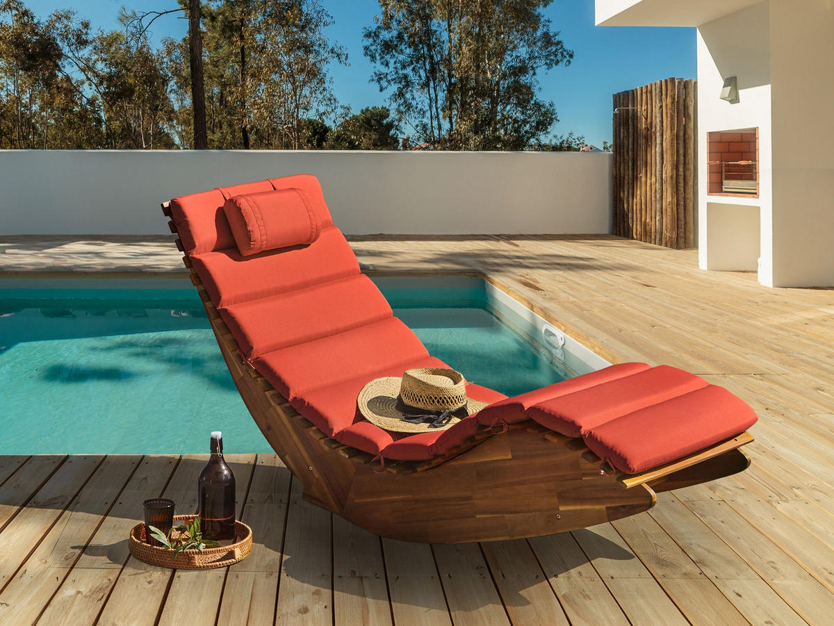 SONNENLIEGE Braun Brescia Premium - Rot/Braun, Holz (60/90/176cm) - Beliani