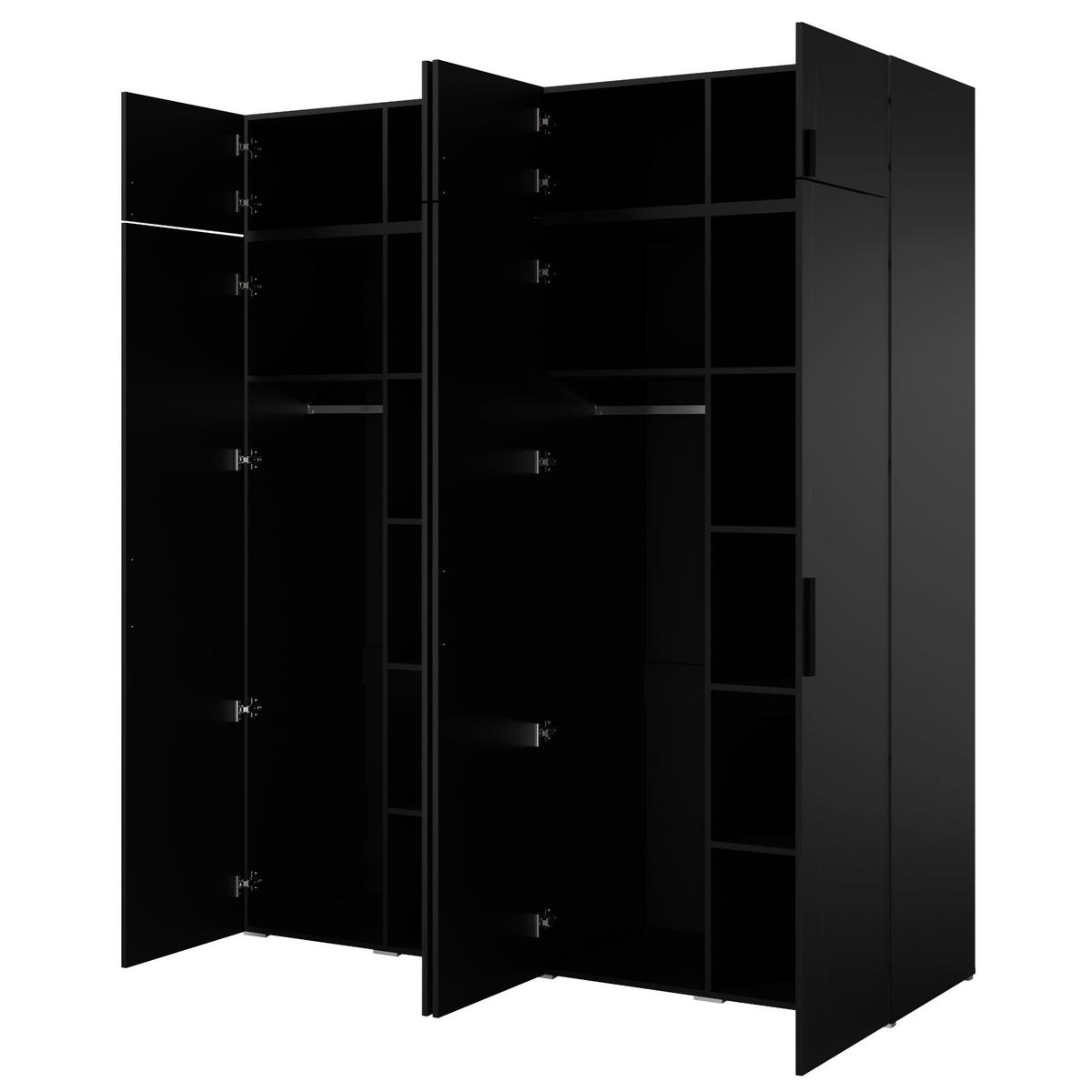 DREHTÜRENSCHRANK mit Aufsatz Napoli 4D 200 Schwarz (schwarzer oder goldener Griff) - Silberfarben/Schwarz, Holzwerkstoff/Kunststoff (200/35/60cm) - mzm24