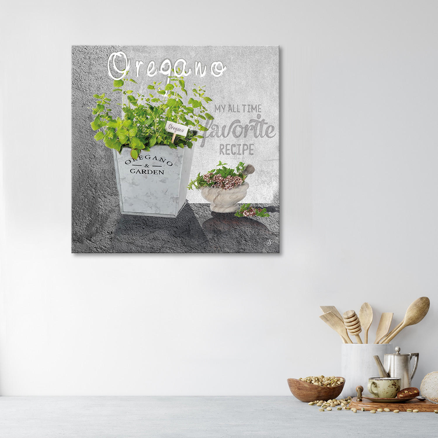 WANDBILD oregano küchen gewürze - Grün, Textil (50/50cm) - Feeby