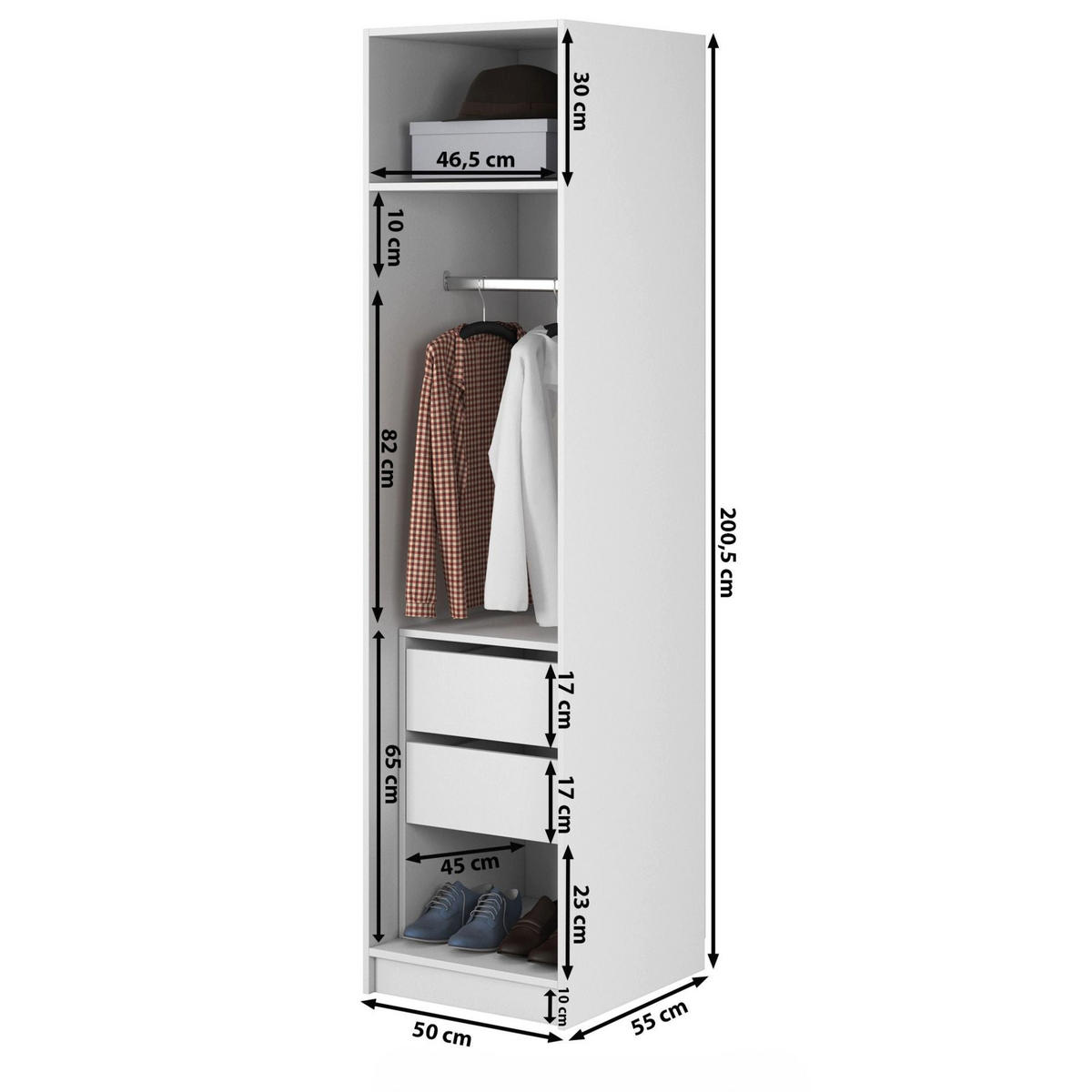 KLEIDERSCHRANK Frame 50 cm - Goldfarben/Weiß, Holzwerkstoff/Metall (50/200.5/57cm) - Selsey