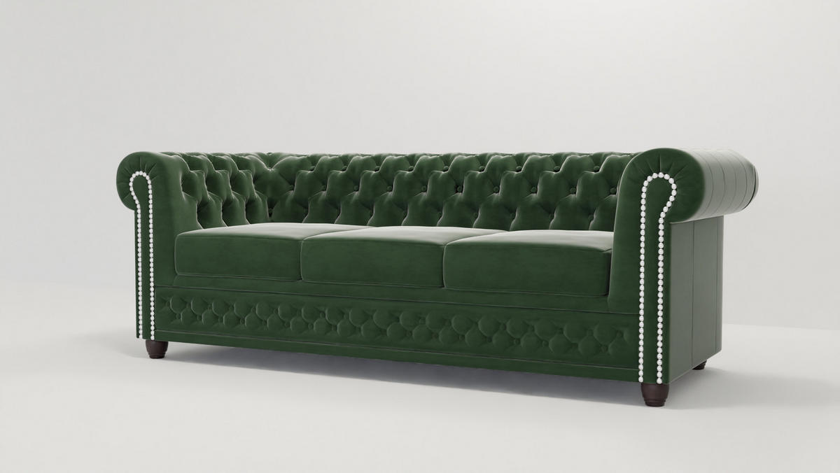 CHESTERFIELD-SOFA 3-sitzer Nyx Flasche grün Samt - Smaragdgrün/Braun, Holz/Textil (203/72/86cm) - S-Style Möbel