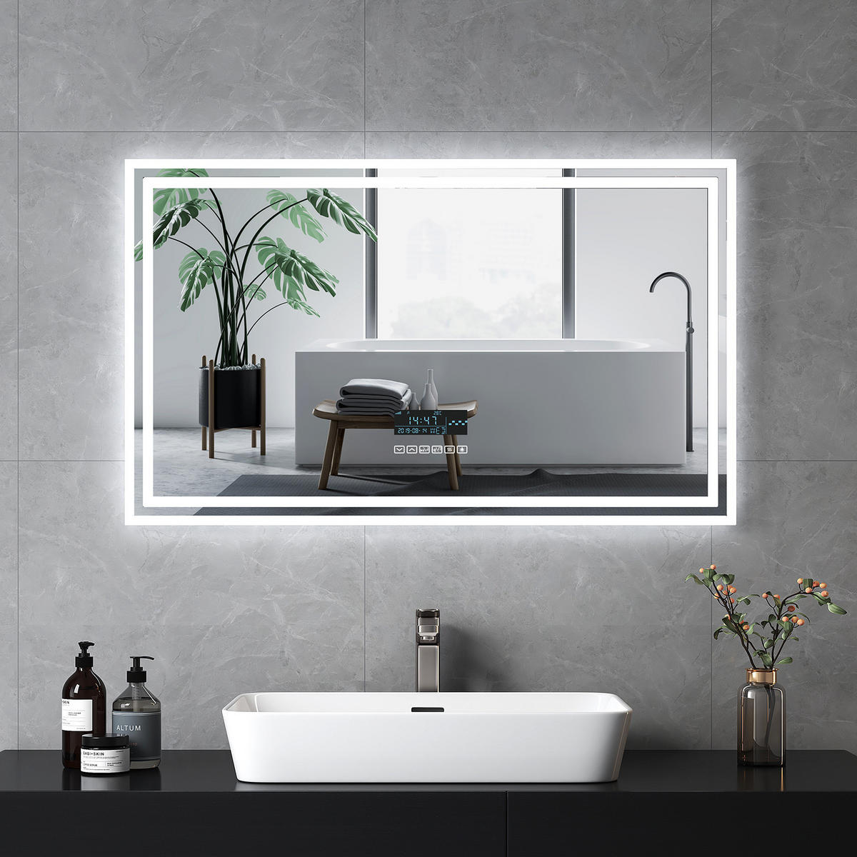 BADSPIEGEL mit Antibeschlag Bluetooth Beleuchtung 100/60/3,5 cm - Weiß, Glas (60/3.5/100cm) - EMKE