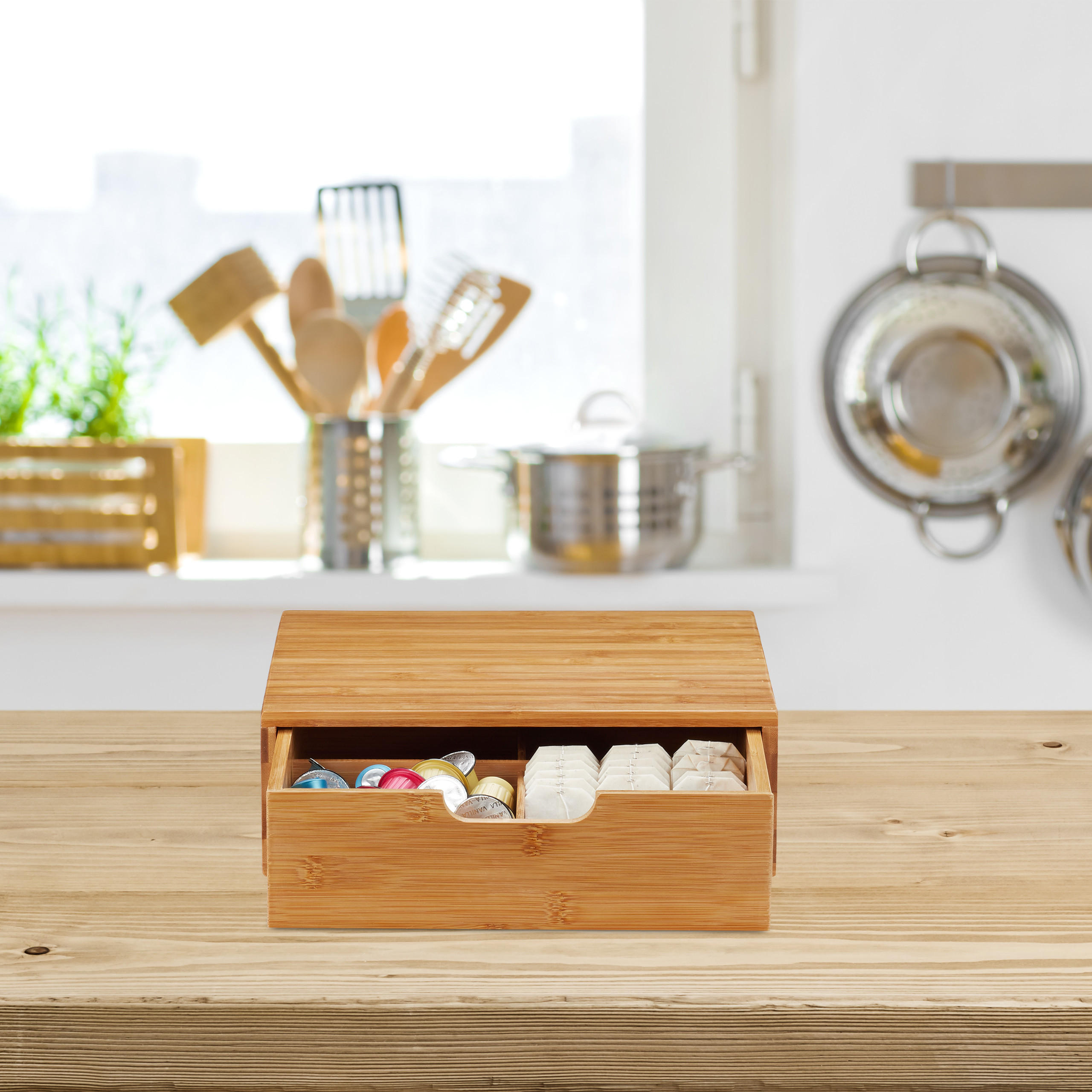 SCHUBLADENBOX - Hellbraun, Holz (30.5/29.5/10cm) - Relaxdays