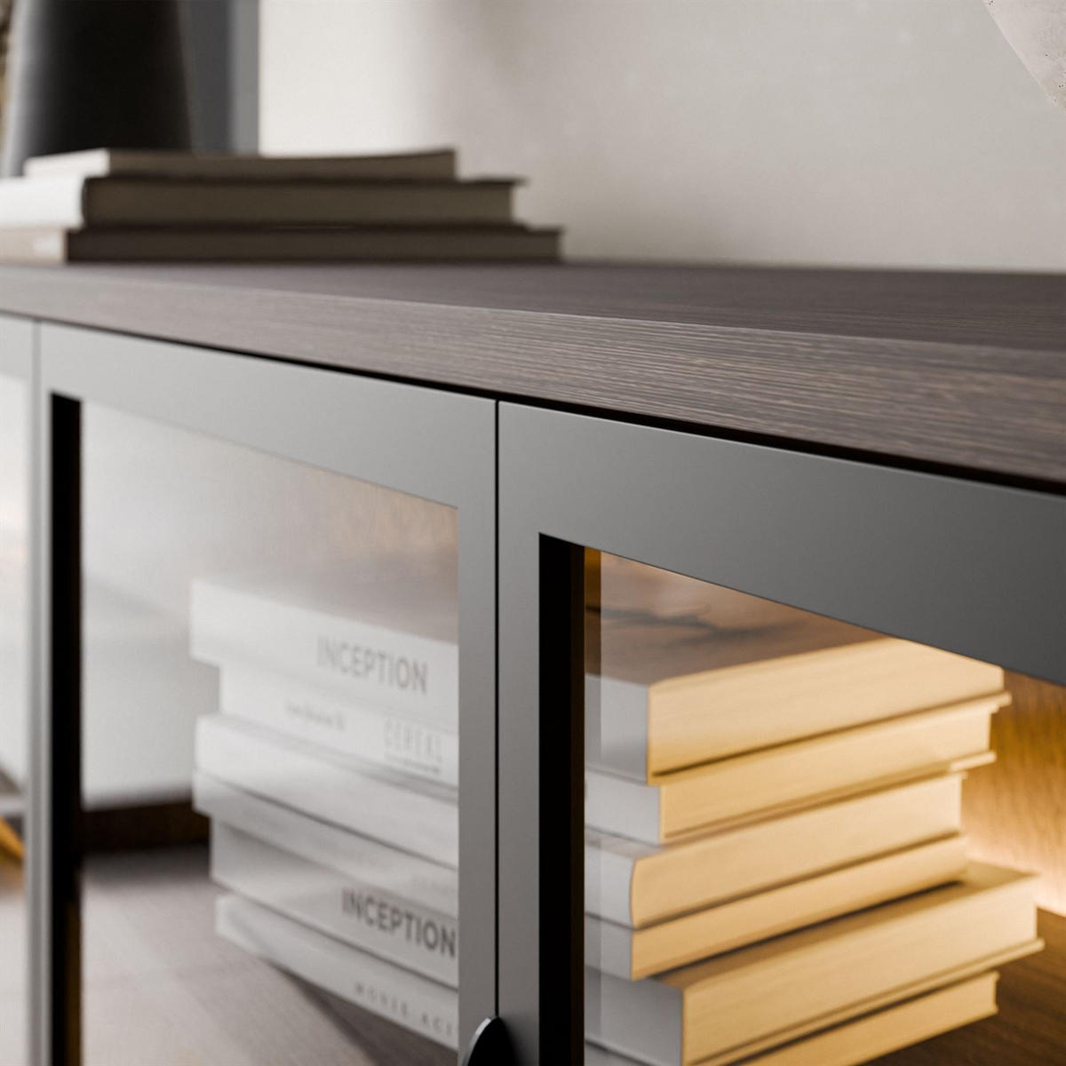 TV-ELEMENT LINEA LOFT mit LED-Beleuchtung Eiche + Schwarz - Eichefarben, Holzwerkstoff (181/62/39cm) - Lookway