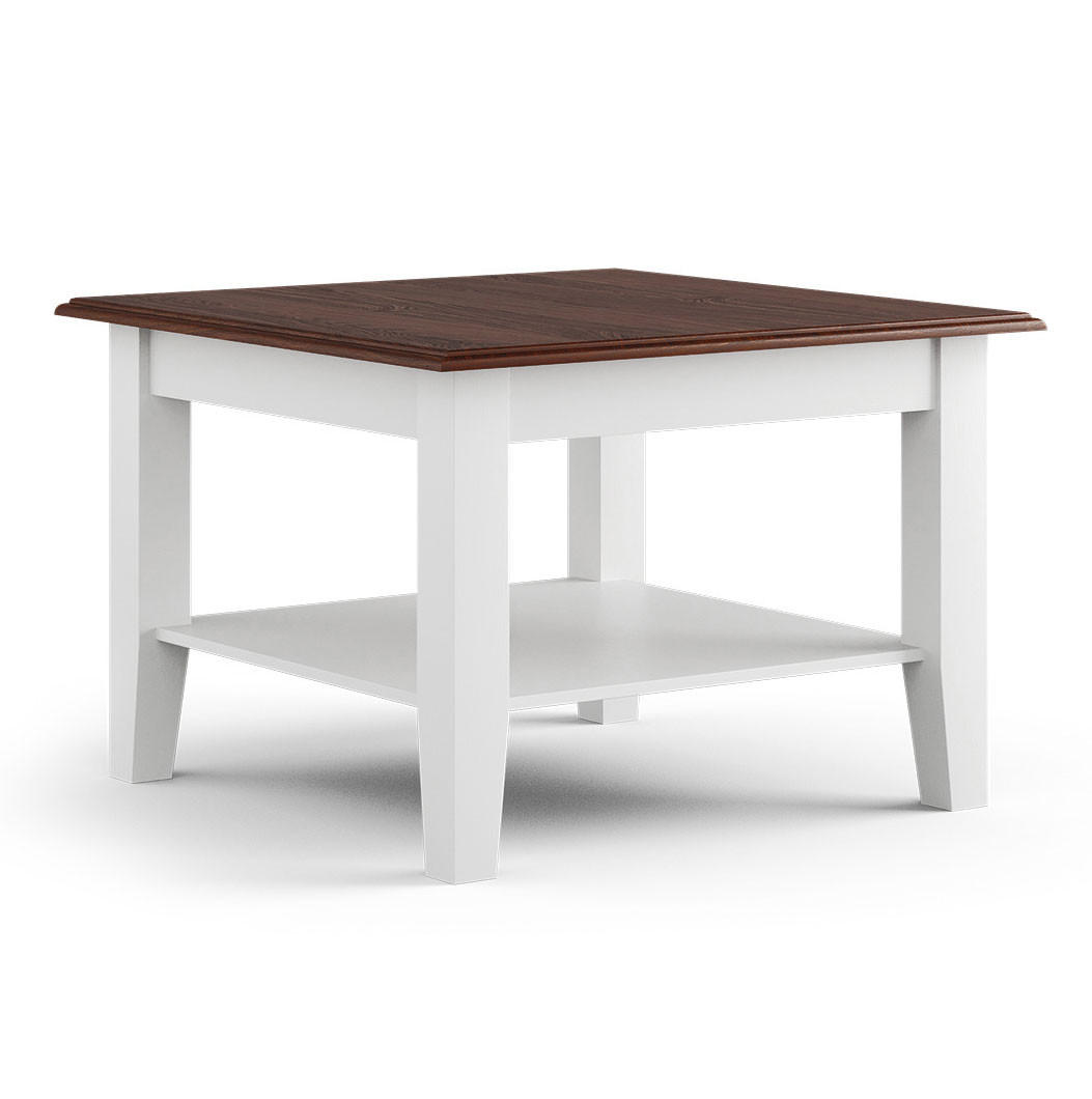 COUCHTISCH Belluno Elegante Kiefer weiß (RAL9010) lackiert / Kiefer gebeizt, Nussbaumfarben 70 / 70 / 48cm - Nussbaumfarben/Weiß, Holz (70/70/48cm) - Feldmann-Wohnen