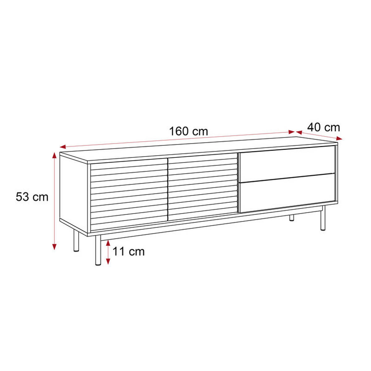 TV-LOWBOARD LUSSO mit LED-Beleuchtung, 160 cm Eiche - Eichefarben, Holzwerkstoff/Metall (160/53/40cm) - Idohome