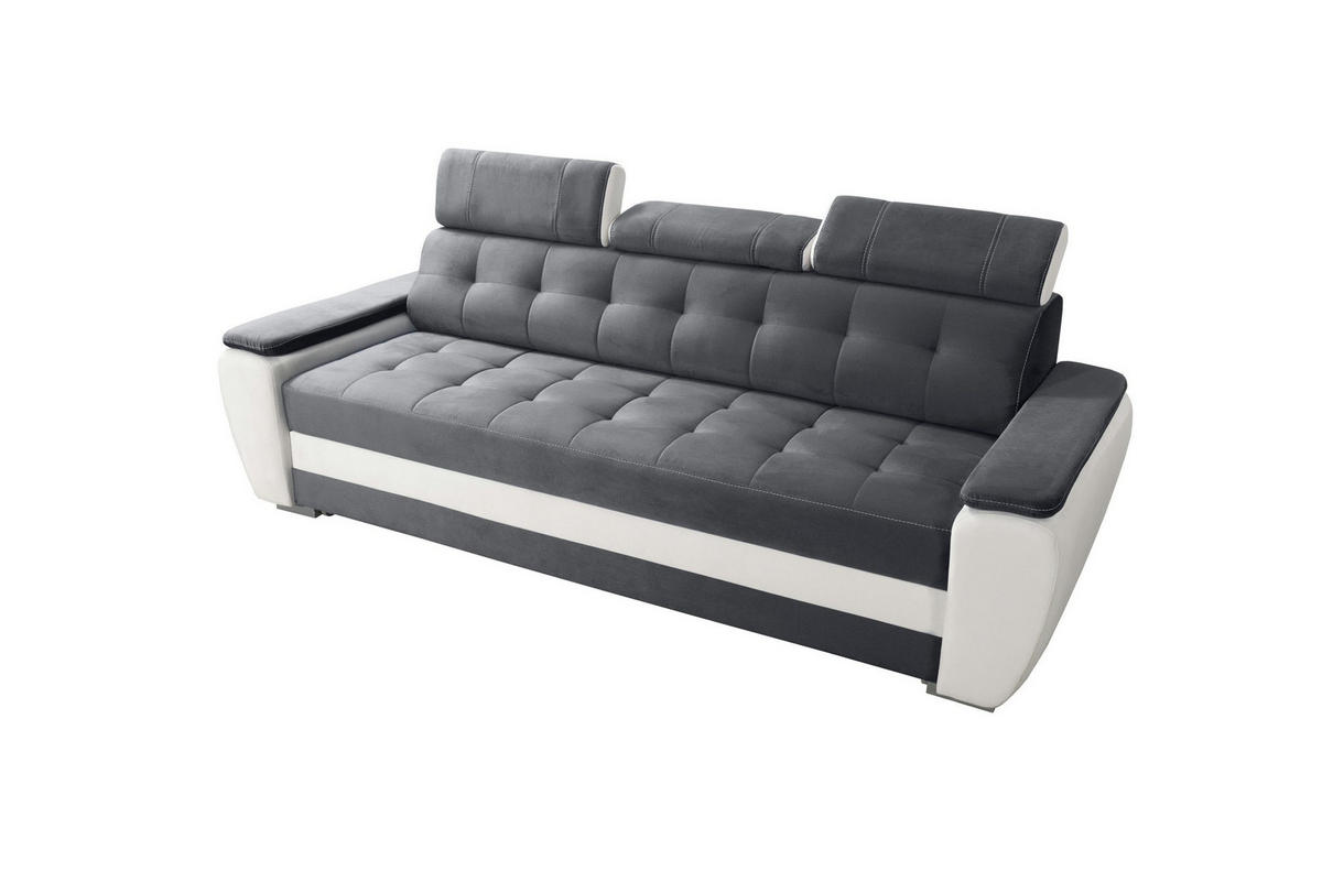SCHLAFSOFA DIANA Schaumstoff und Holz Breite 230 cm - Dunkelgrau/Weiß, Holz (230/90/95cm) - Robin
