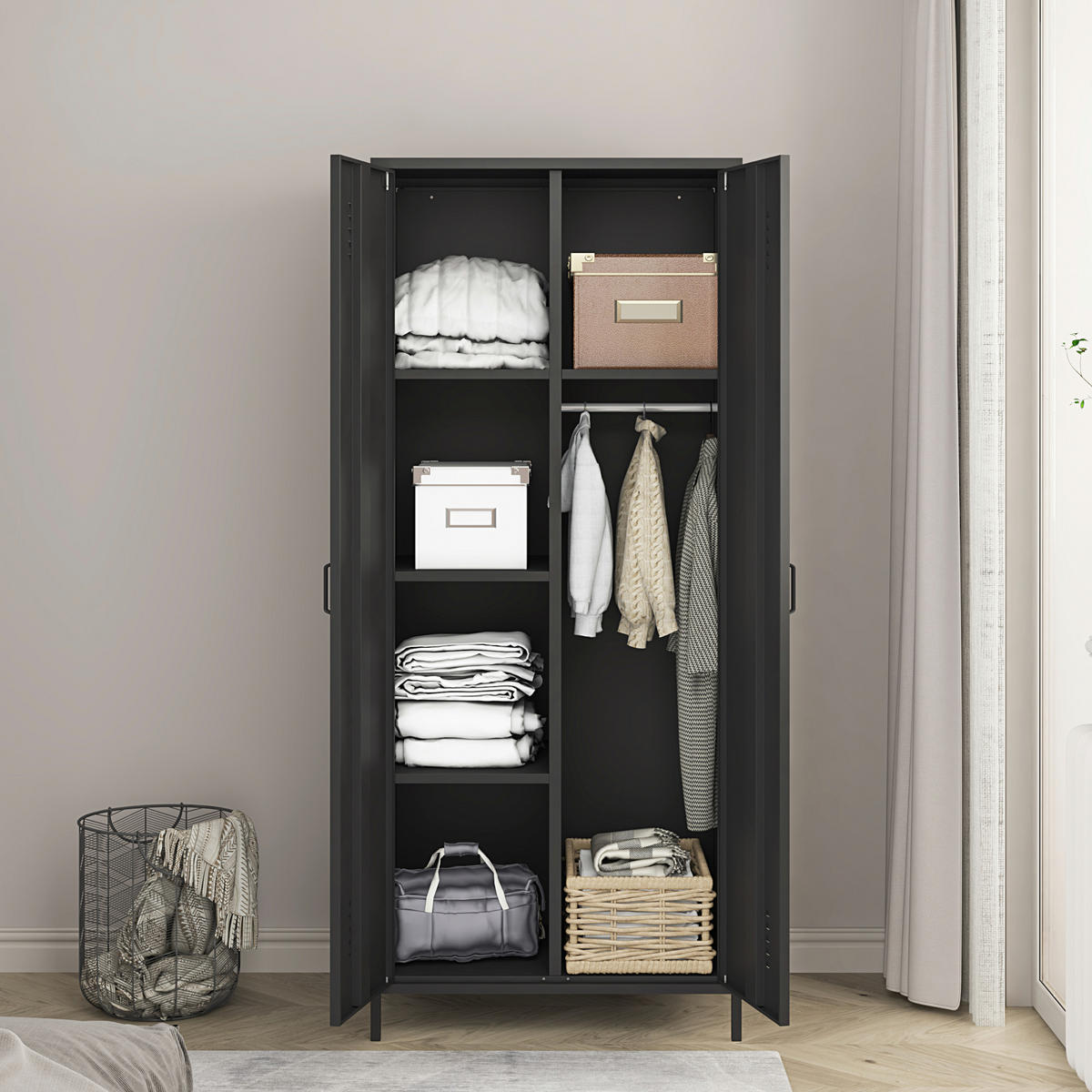 KLEIDERSCHRANK Seinäjoki - Schwarz, Metall (76/180/50cm) - [en.casa]