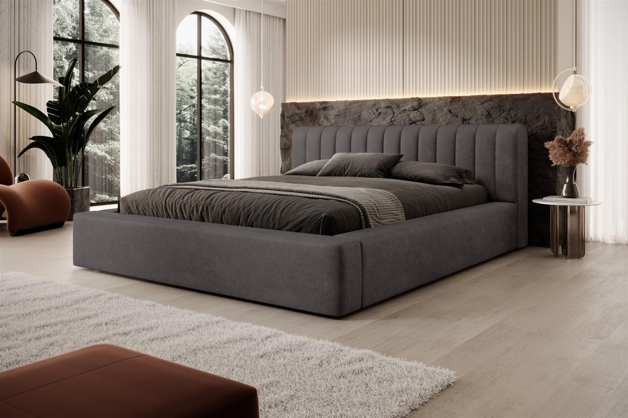 POLSTERBETT Peoria In Macau - Anthrazit, Holzwerkstoff/Textil (140/200cm) - Fun Möbel