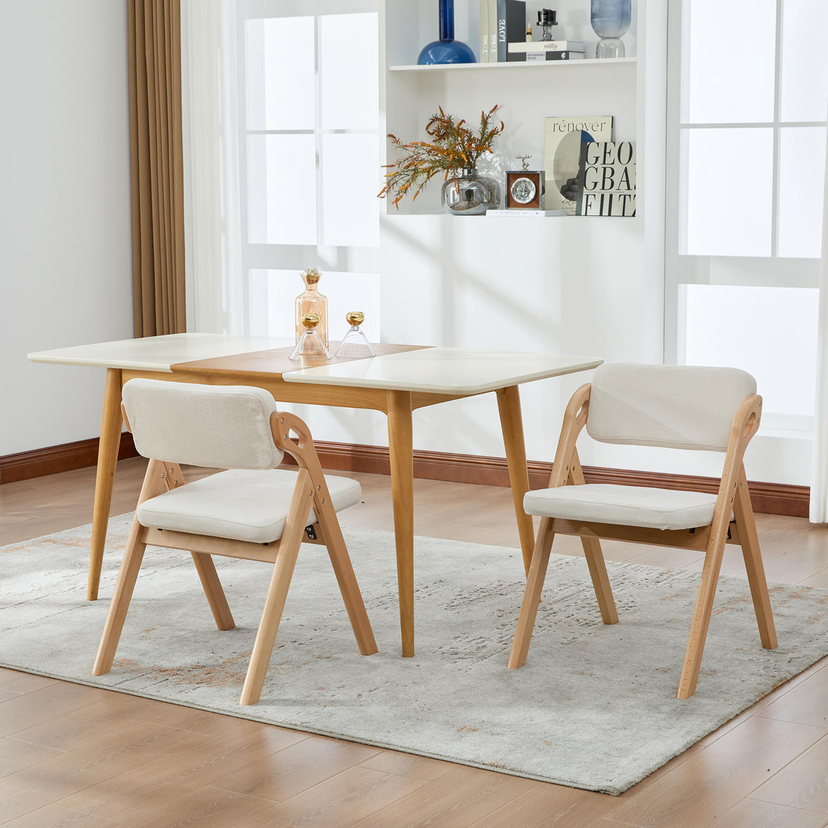 KLAPPSTUHL 2er-Set, Beige, Massivholz Buche, gepolstert - Beige, Holz (46/78/52cm)