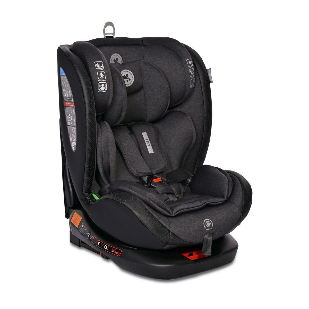 KINDERSITZ Ares i-Size schwarz (40-150cm) Isofix, verstellbar, Sitz 360° drehbar - Schwarz, Kunststoff (46/63/53cm) - Lorelli
