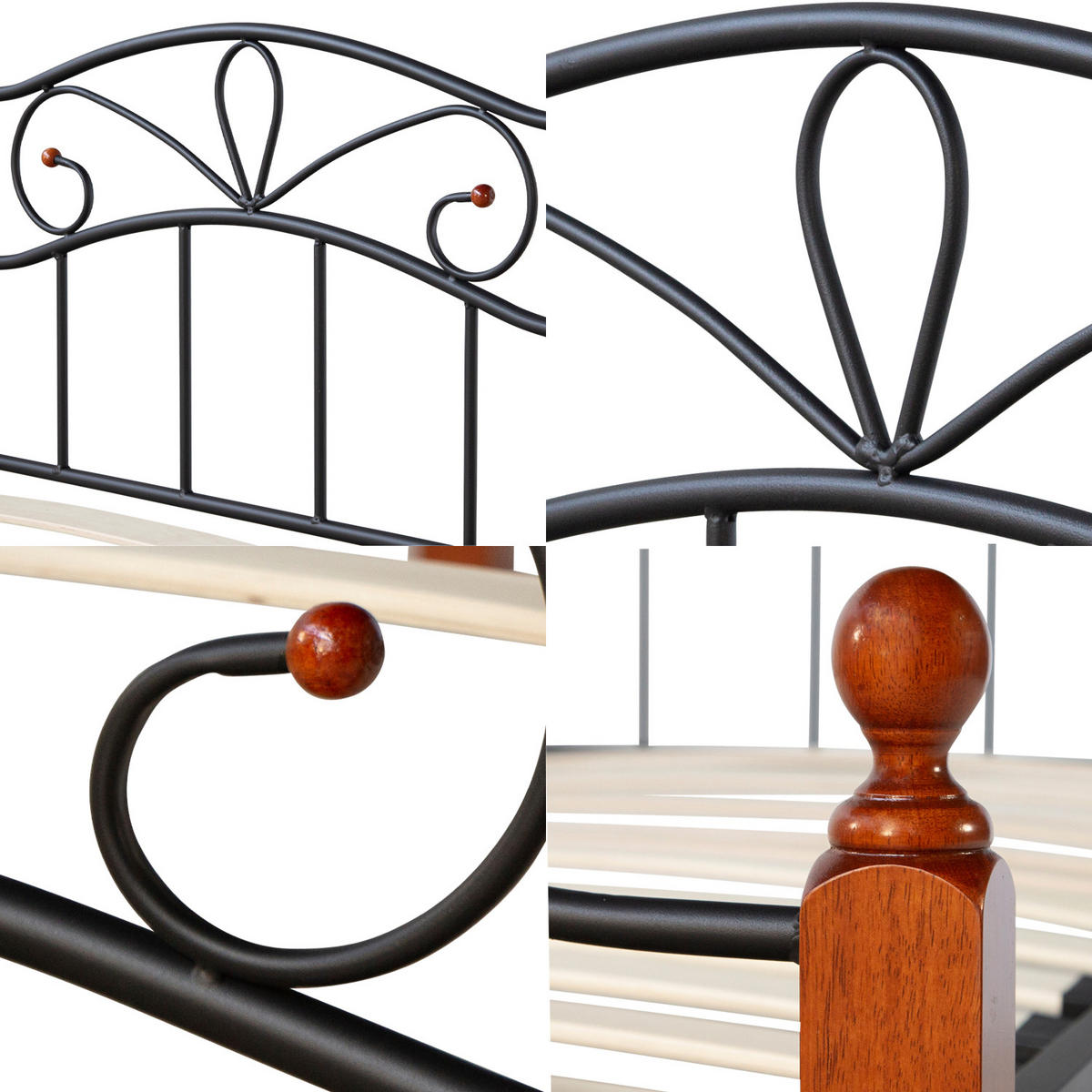 METALLBETT 90/200 cm Schwarz Braun - Schwarz/Braun, Holz/Metall (90/200cm) - Homestyle4u