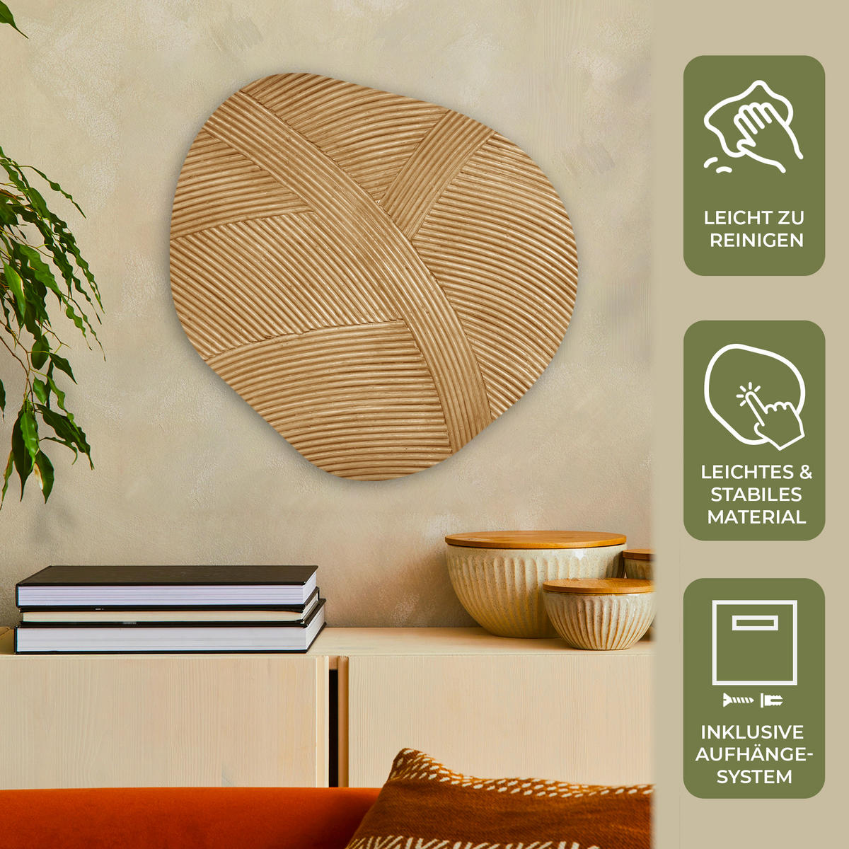 WANDBILD Struktur - Natur - Kunst - Rattan 60x60 cm - Naturfarben, Kunststoff (60/60cm) - MuchoWow