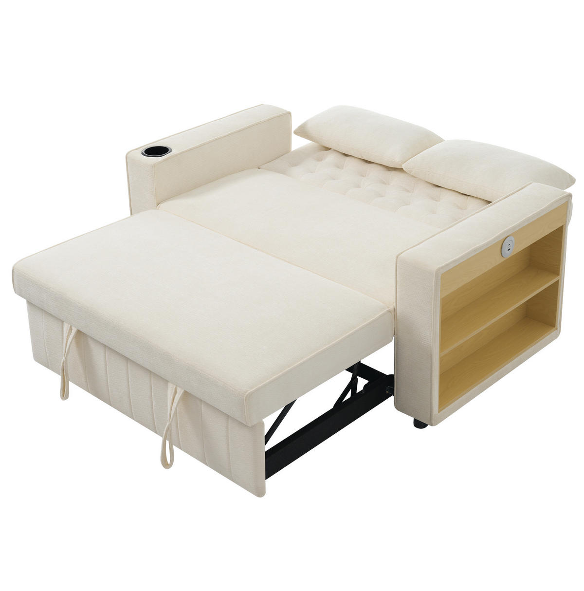 SCHLAFSOFA aus Chenille 140x137x84 cm Beige mit Schlaffunktion, USB-Anschluss, Getränkehalter und 3-fach verstellbarer Rückenlehne - Beige, Textil (137/84/140cm) - Modfu