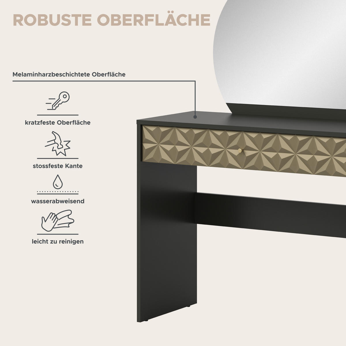SCHMINKTISCH Glint (B/H/T: ca. 90/133/39 cm) in schwarz/schwarz - Schwarz, Holzwerkstoff (90/133/39cm)