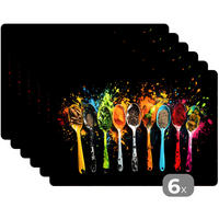 PLATZSETS 6er-Set Löffel - Gewürze - Modern - Graffiti - Farbe - Farbenfroh 45x30 cm - Multicolor, Kunststoff (0.3/45/30cm) - MuchoWow