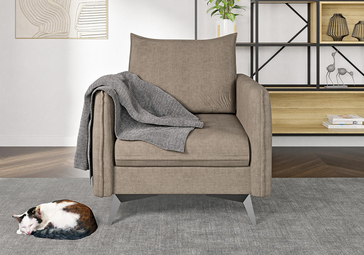 SESSEL Pulse Dunkelbeige Luxusmicrofaser - Beige/Schwarz, Holz/Textil (74/86/31cm) - S-Style Möbel