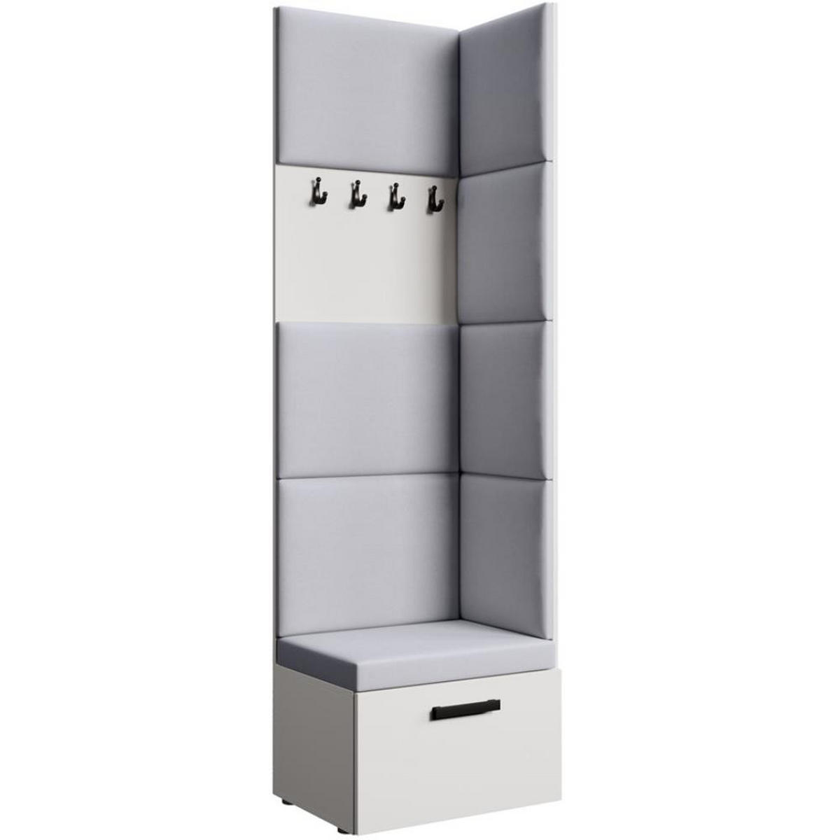 GARDEROBE Margaret V 81/203/43 mit gepolsterten Paneelen - Schwarz/Weiß, Holzwerkstoff/Kunststoff (60/206.5/42cm) - Beautysofa